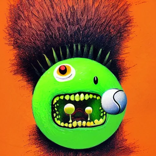 Image similar to a tennis ball monster, digital art, fantasy, monsters, trending on artstation, ultra detailed, professional illustration by Basil Gogos