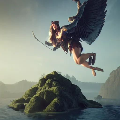 Image similar to fantasy art of a valkyrie floating in the air, floating islands, wonderland, digital art, nft, full hd, unreal engine 5, octane render, movie shot, trending on artstation