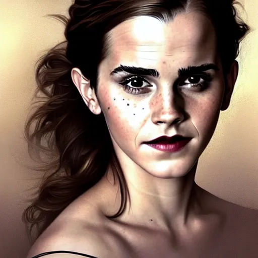 Image similar to A beautiful portrait of Very funny actress Emma Watson lke monkey face looking like an old monkey, Emma Watson actress blended monkey face, like , powerful , magic, thunders, dramatic lighting, intricate, wild, highly detailed, digital painting, artstation, concept art, smooth, sharp focus, illustration, art by artgerm and greg rutkowski and alphonse mucha, footage