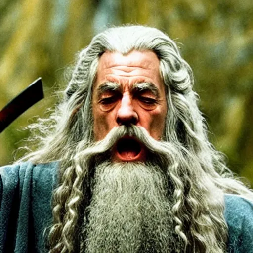 Prompt: Still of Jeff Goldbloom as Gandalf in the movie ''LOTR'' (2001)