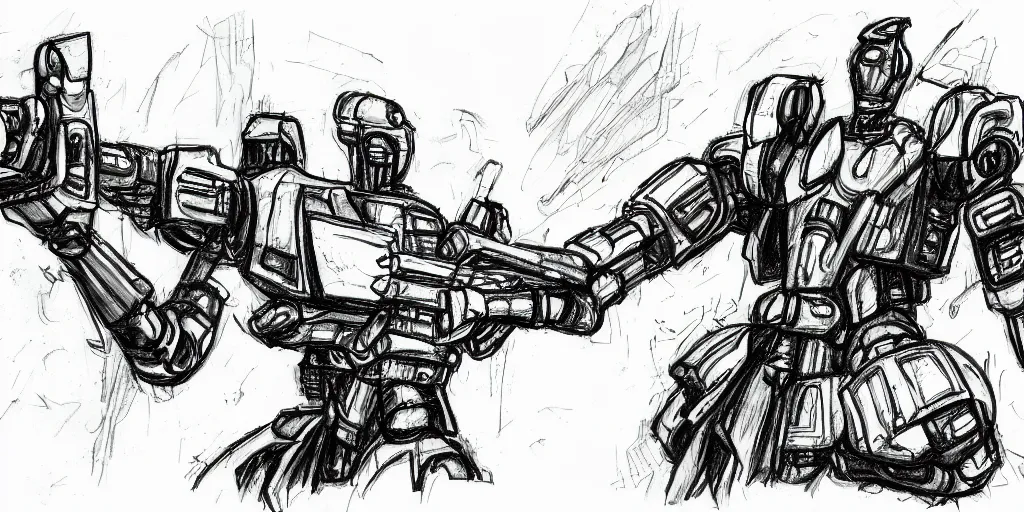 Image similar to basic sketch drawing robot war lord sci - fi