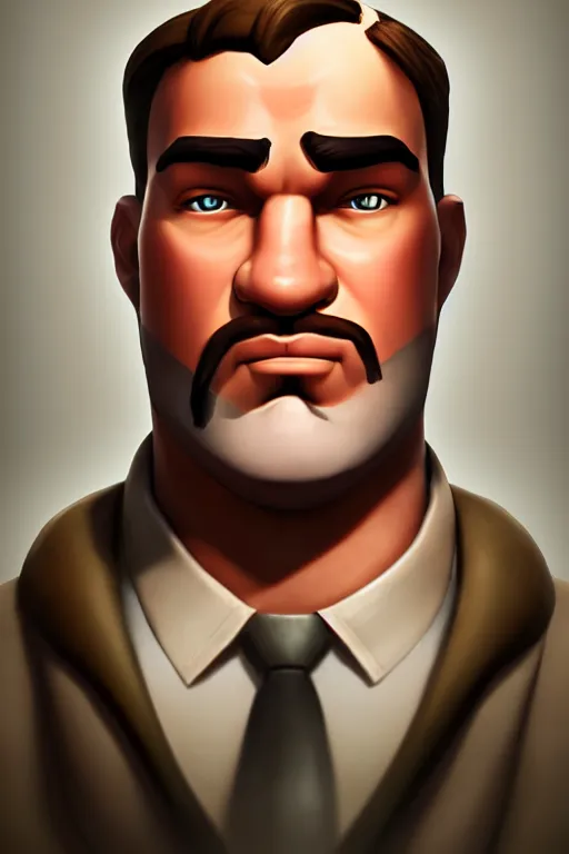 Image similar to beautiful highly detailed realistic stylized character portrait team fortress 2 medic, detailed character art master portrait, trending on artstation