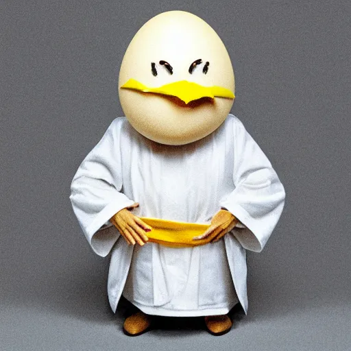 Image similar to anthropomorphic egg benedict wearing white robes