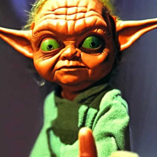 Image similar to Yoda as Chucky the killer doll from the movie Child's Play