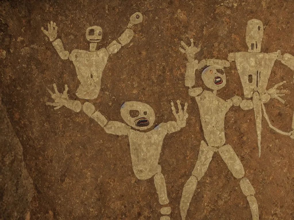 Prompt: robot jesus as a cave painting
