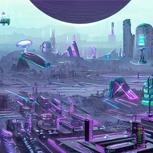 Image similar to a dream of a surreal landscape full of cyber punk computers battling megabytes