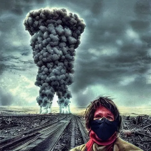 Image similar to the last selfie taken in the world. nuclear apocalypse, highly detailed,