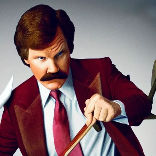 Image similar to ron burgundy slaying god with a trident