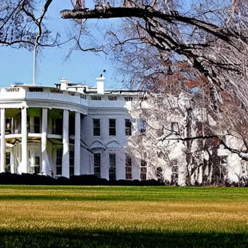 Prompt: Ruins of White House in USA, photo