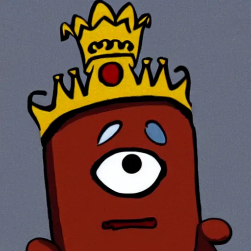 Image similar to a cartoon style bean with eyes and a mouth, holding a staff, wearing kings crown, cartoon, art, cartoon realism,