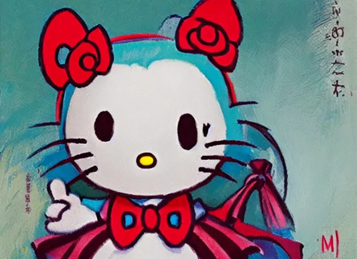 Prompt: a highly detailed beautiful portrait of hello kitty as the joker, by gregory manchess, james gurney, james jean
