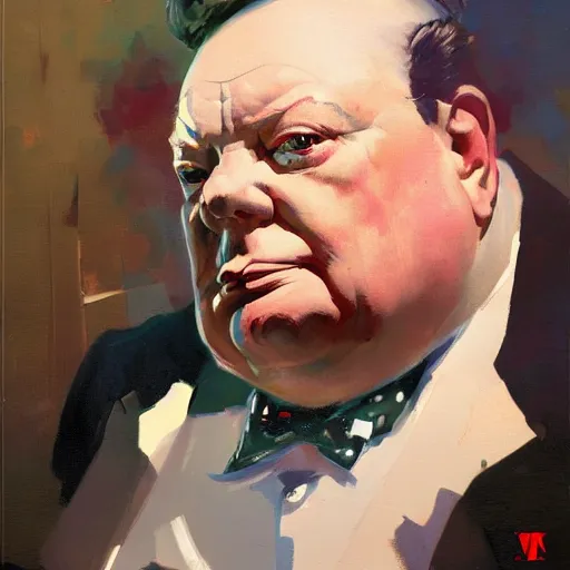 Prompt: greg manchess painting of winston churchill as an overwatch character, profile picture, matte painting, bold shapes, hard edges, street art, trending on artstation, by huang guangjian and gil elvgren and sachin teng