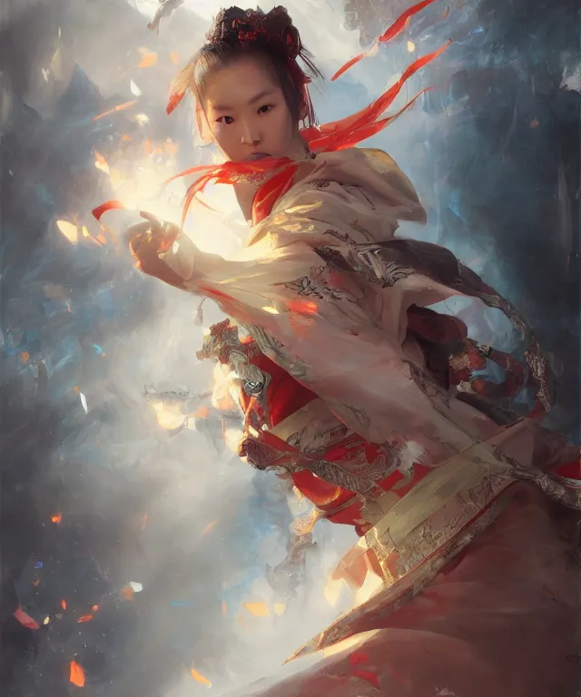 Image similar to hu tao from genshin impact, hu tao, collaborative painting by greg ruthowski, ruan jia, artgerm, highly detailed, complex, exquisite and beautiful, 4 k, 8 k, artstation