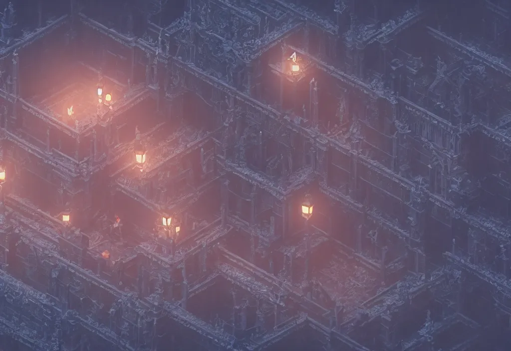 Image similar to isometric magicavoxel Bloodborne japanese cinematic lighting, 4k