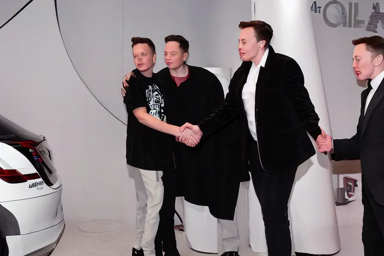 Prompt: michael jackson!!! shaking hands with elon musk