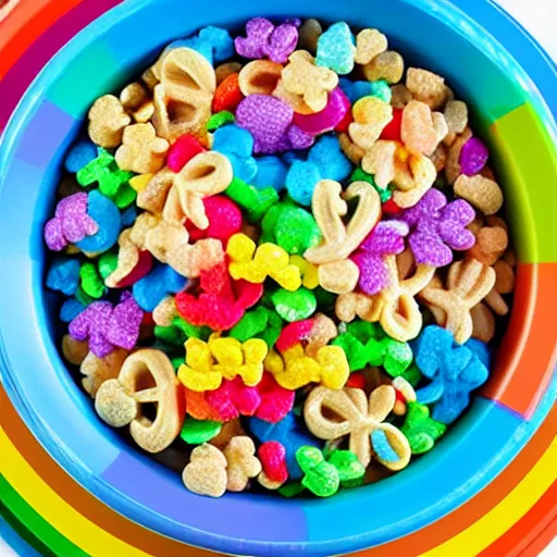 Prompt: rainbow lucky charms cereal