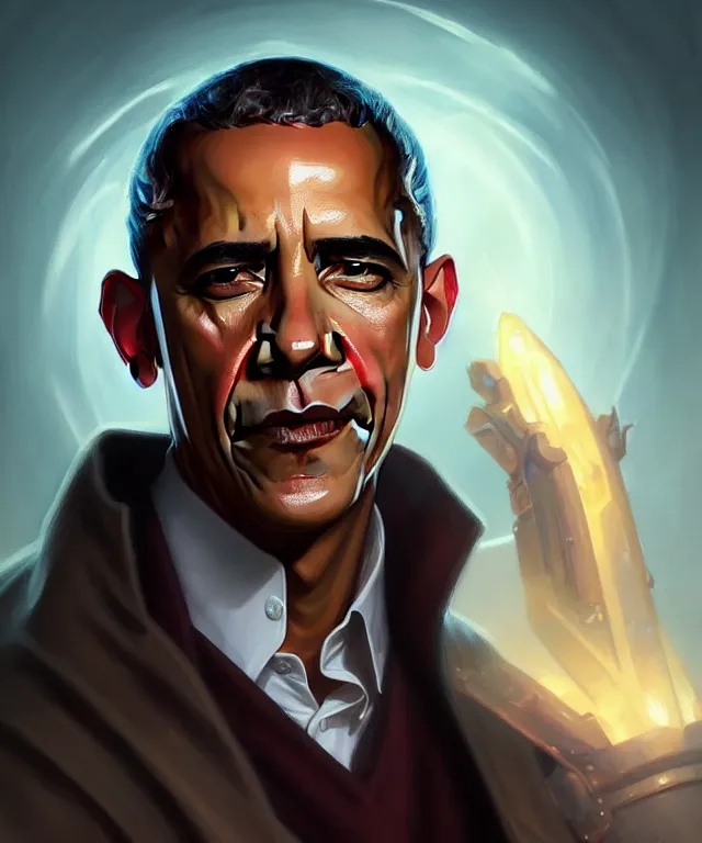 Image similar to Obama as a fantasy magic man portrait, sci-fi, amber eyes, face, fantasy, intricate, elegant, highly detailed, digital painting, artstation, concept art, smooth, sharp focus, illustration, art by artgerm and greg rutkowski and alphonse mucha