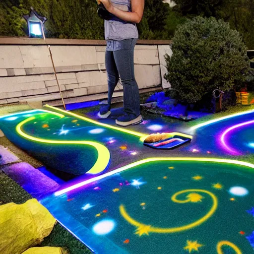 Image similar to Liminal space in outer space, mini golf course