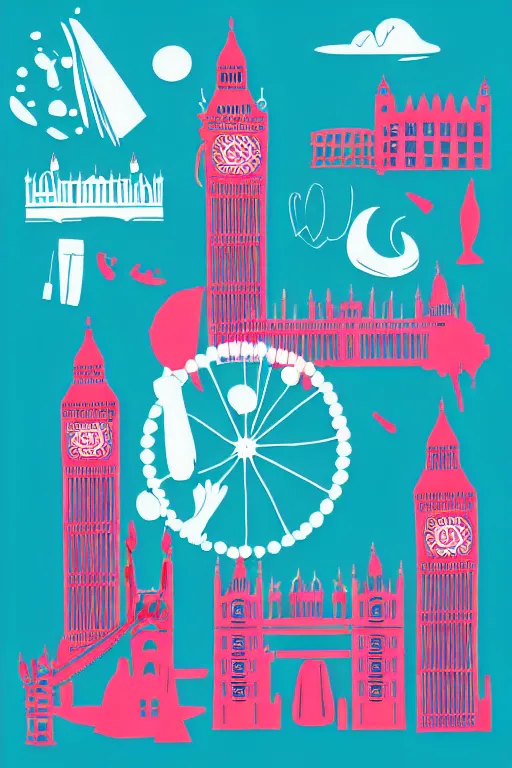 Image similar to minimalist boho style art of colorful london, illustration, vector art