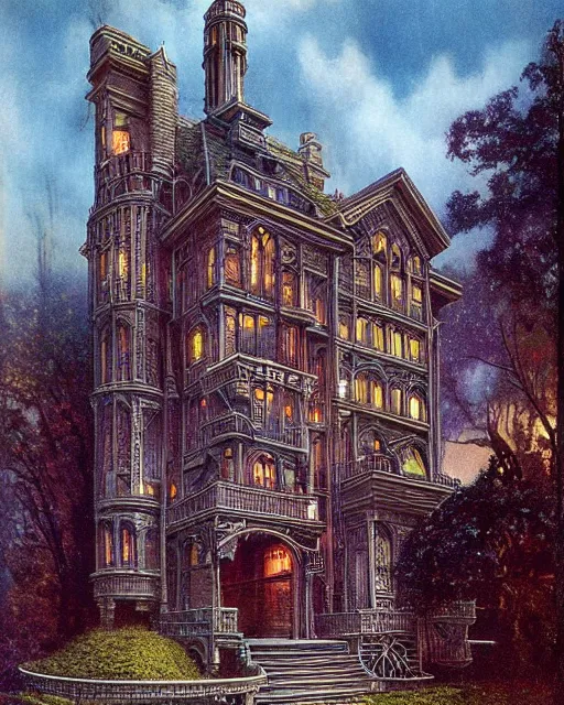 Image similar to steampunk mansion by ralph mcquarrie and frank lloyd frank lloyd and bruce pennington and ted nasmith