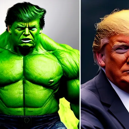Prompt: Donald Trump plays the Incredible Hulk in new ultra hd movie, IMAX