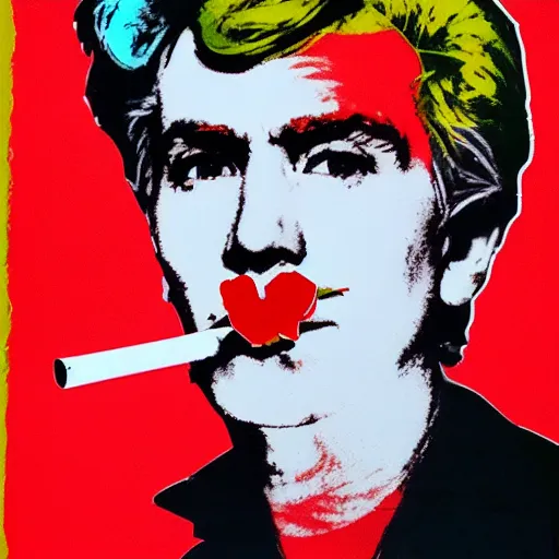 Image similar to a masterpiece portrait of Mean Dean smoking a cigarette by Andy Warhol