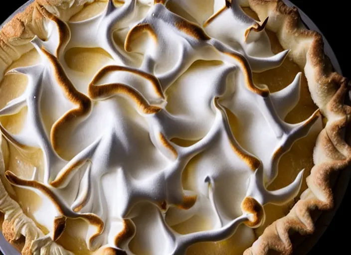 Prompt: lemon meringue pie, surreal, 8 k, bizarre, sharp, strange, high clarity, very detailed,