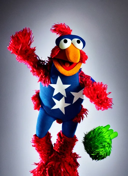 Image similar to studio portrait still of muppet captain america as a muppet muppet as a muppet, 8 k, studio lighting, key light,