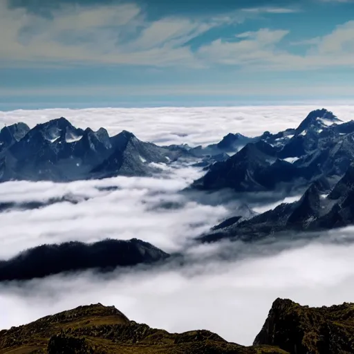 Image similar to mountains floating above the clouds