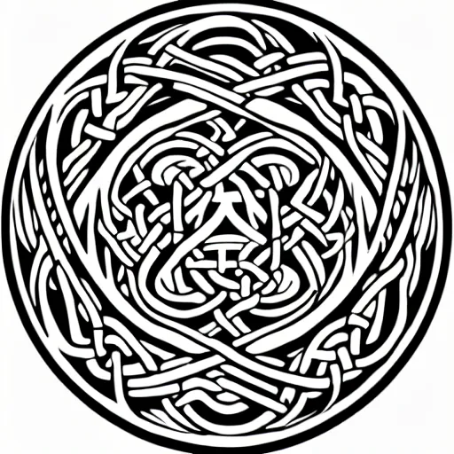 Prompt: a circular vector tattoo design with a shinto influence. art nouveau, celtic knots, curvilinear, recursive.