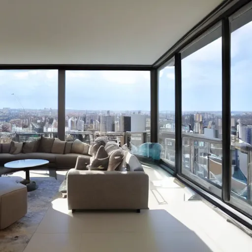 Prompt: modern penthouse view over city