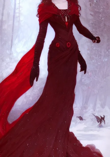 Prompt: sansa stark in red, intricate, elegant, highly detailed, digital painting, artstation, concept art, smooth, sharp focus, illustration, art by artgerm and greg rutkowski and alphonse mucha and william - adolphe bouguereau