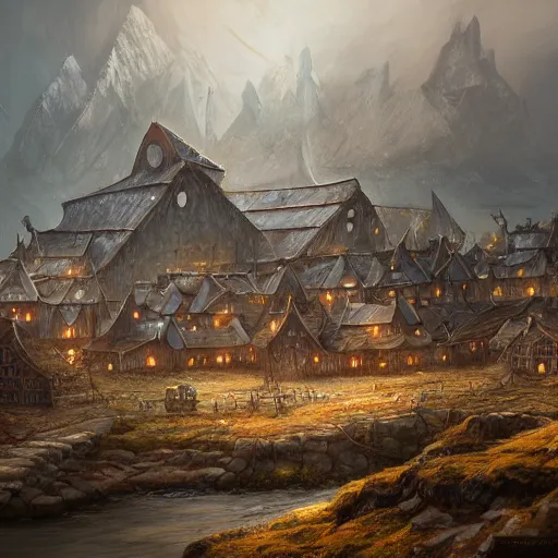 Image similar to viking city landscape photprealism ultradetailed digital art, irina french, heraldo ortega, mandy jurgens, golden ratio, art canvas, award winning, masterpiece trending on artstation 8 k 1 5 0 mpx