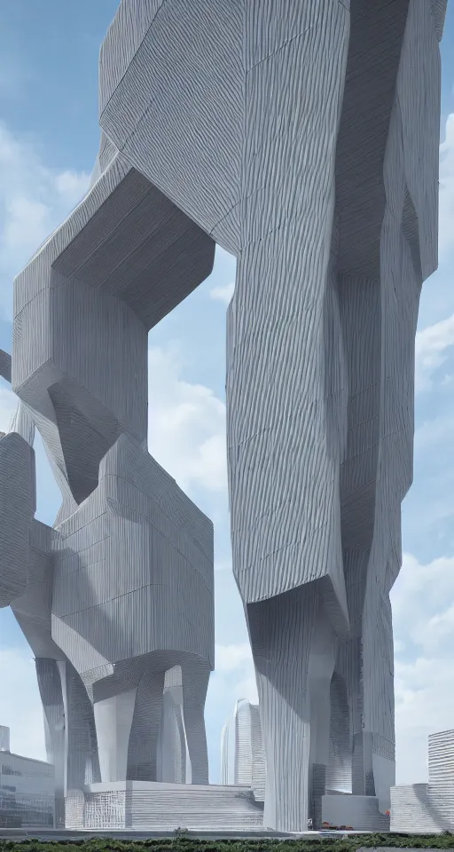 Prompt: huge futuristic building, in style of brutalism, detailed, sharp, 8 k
