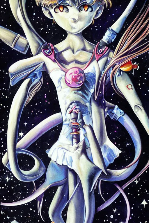 Prompt: detailed painting of Sailor Moon by H. R. Giger