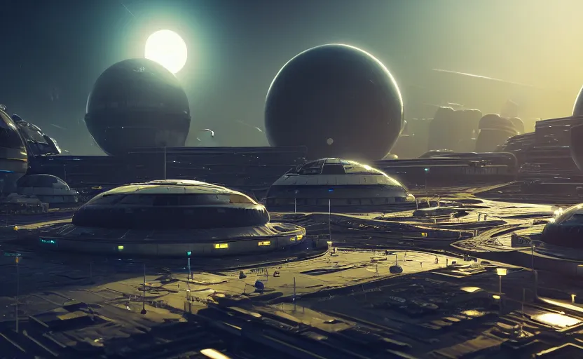 Prompt: one building game asset futuristic kitbash epic shot of a space base on a planet, highly detailed, 8 k, hdr, award - winning, octane render, artstation, 3 d