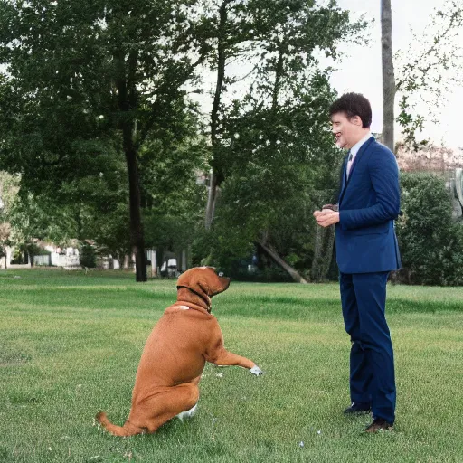 Prompt: Ultra high quality photograph of two dogs dapping up