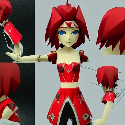 Image similar to a paper model of pyra from xenoblade chronicles, paper modeling art.