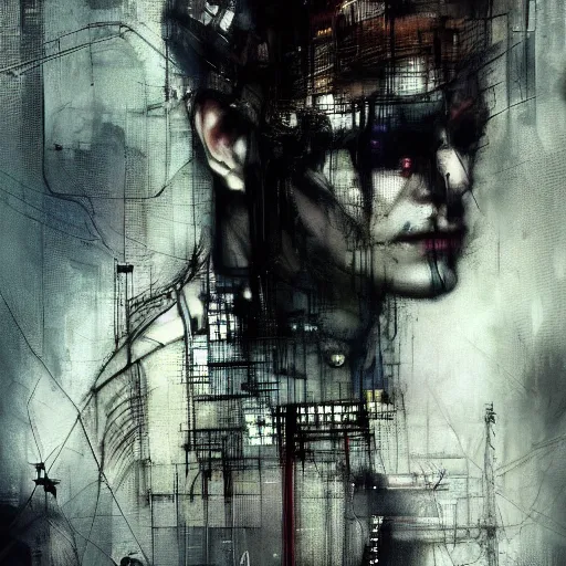 Image similar to screaming cyberpunk, lost in a dark machine city, wires, machines by emil melmoth zdzislaw belsinki craig mullins yoji shinkawa realistic render ominous detailed photo atmospheric by jeremy mann francis bacon and agnes cecile ink drips paint smears digital glitches glitchart