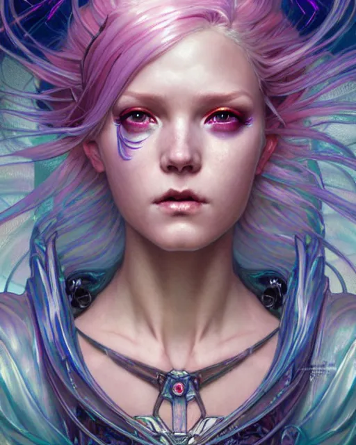 Prompt: portrait of a beautiful cyberpunk mermaid with silver hair, beautiful symmetrical face, pinkish, fantasy, regal, by stanley artgerm lau, greg rutkowski, thomas kindkade, alphonse mucha, loish, norman rockwell.