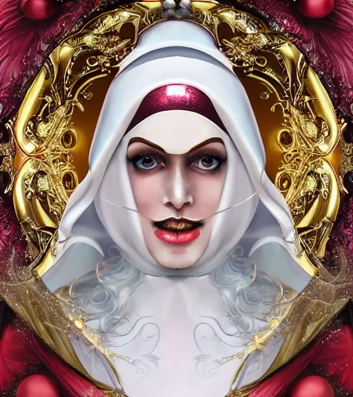 Image similar to beautiful female character inspired by venice carnival, christmas and nun | | digital artwork made by greg rutswork, anna dittmann and lois van barlee, symmetrical, anatomically correct