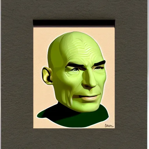 Prompt: portrait of a green jean - luc picard, avocado texture, avocado hat