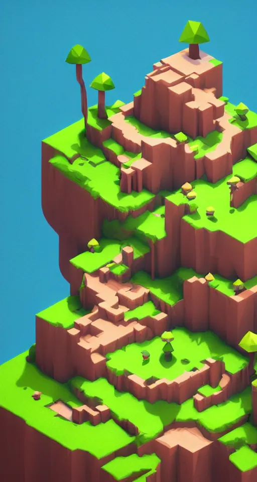 Prompt: a cute little matte low poly isometric mushroom island, waterfalls, mist, lat lighting, soft shadows, trending on artstation, 3d render, monument valley, fez video game,
