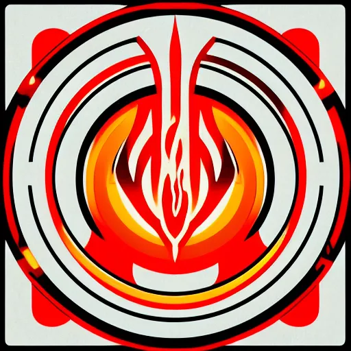 Image similar to logo 1 9 5 0 s futuristic design, burning, dark, silhouette, symmetrical, washed out color, centered, art deco, 1 9 5 0's futuristic, glowing highlights, intense