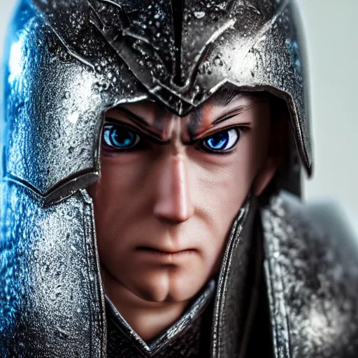 Image similar to anime action figure, of a knight, close up photo, hiper realistic, 4 k