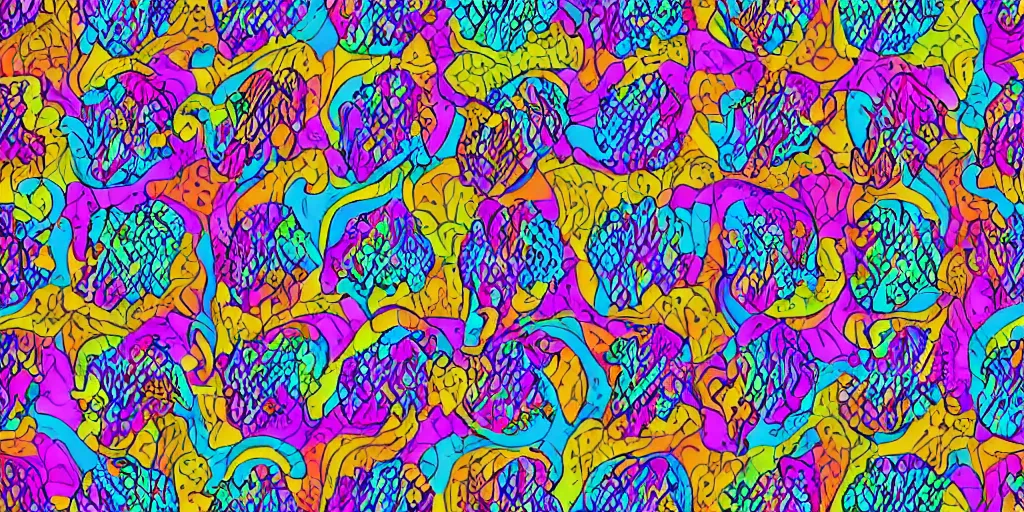 Image similar to seamless pattern of large colorful 4 arches in escher style horizontal multilayers minimalism antistyle