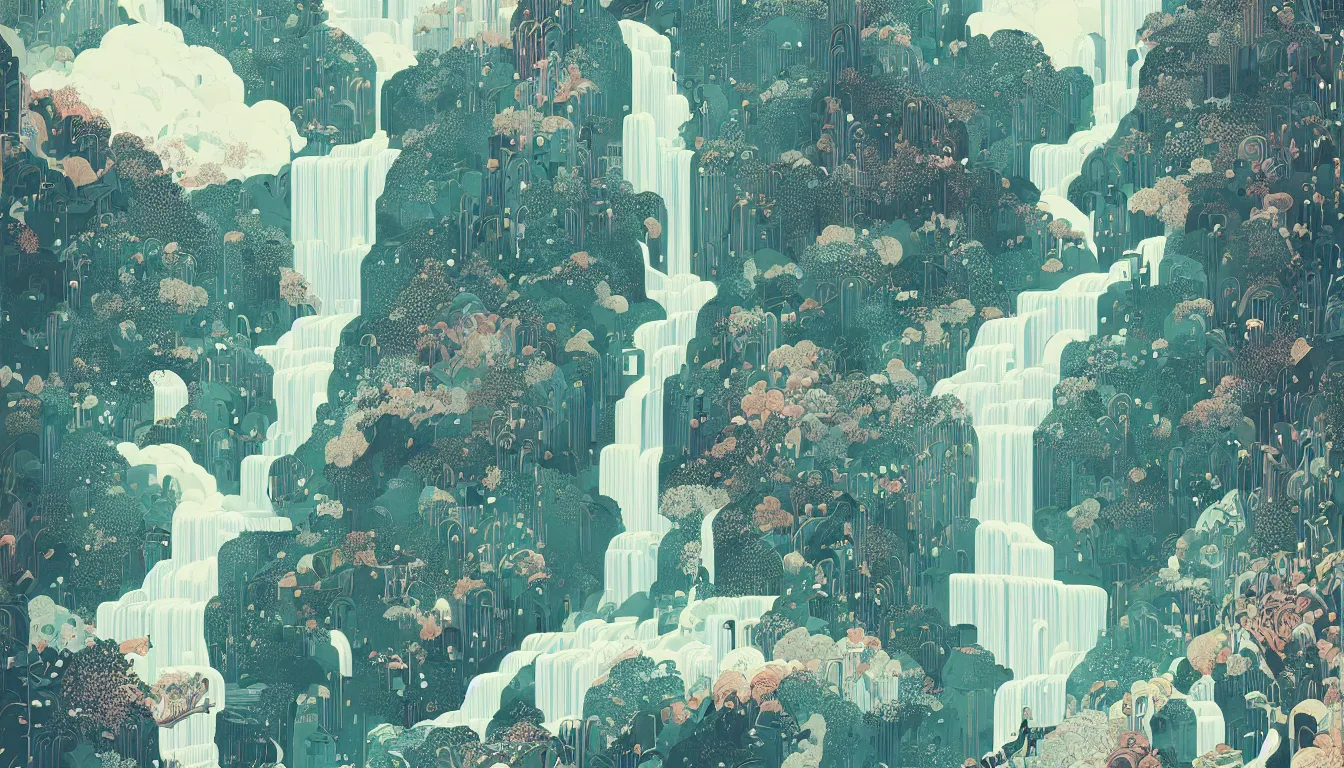 Image similar to waterfall by Victo Ngai, minimalist, detailed, kilian eng, josan gonzalez