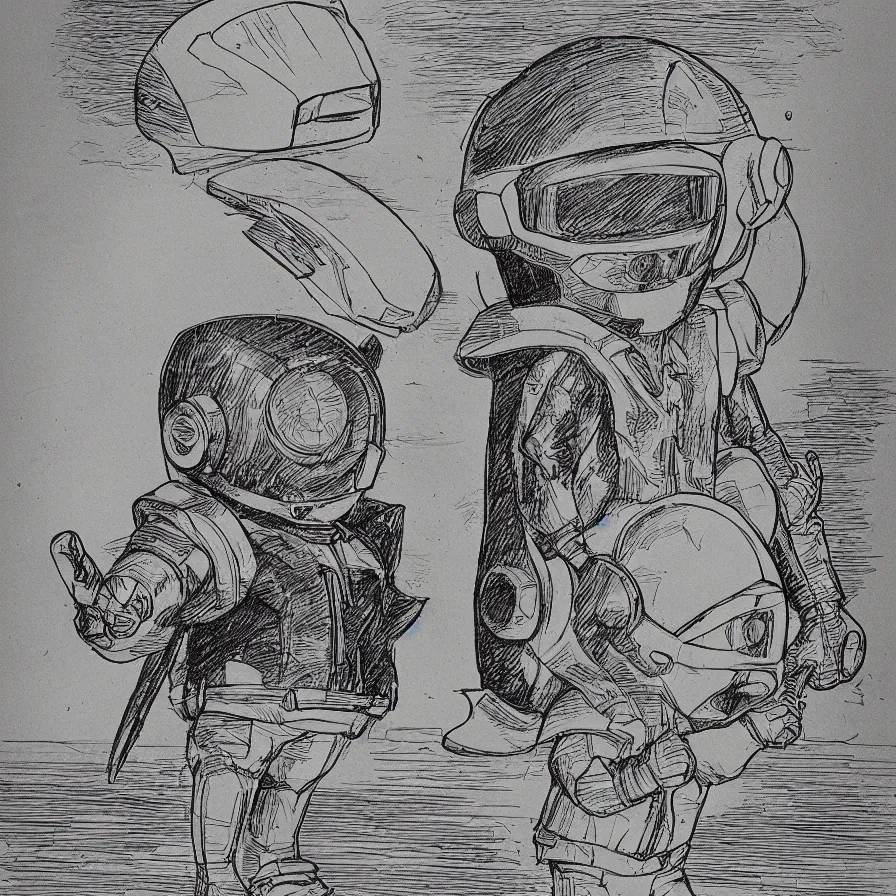 Prompt: sketch of a cute chibi dnd daft punk gnome wearing a helmet, dancing, etching by louis le breton, moebius 1 8 6 9, 1 2 0 0 dpi scan