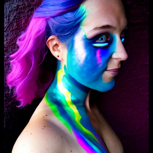 Image similar to iridescent bodypaint on a swashbuckling space pirate