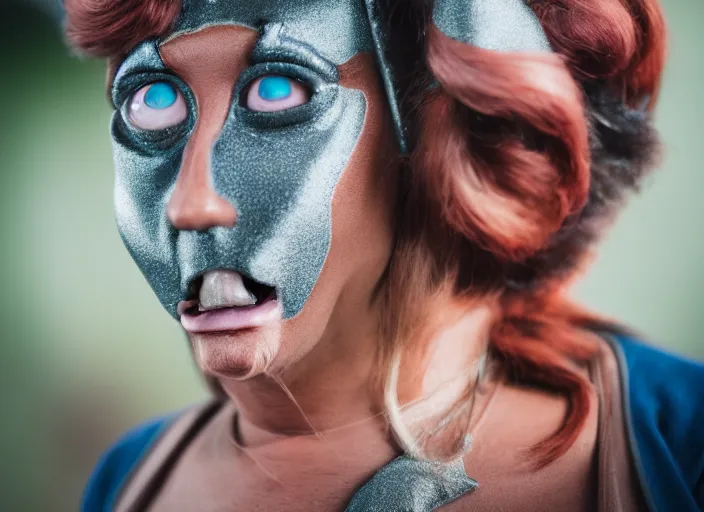 Image similar to portrait photo still of real life futurama character leela, 8 k, 8 5 mm f 1. 8